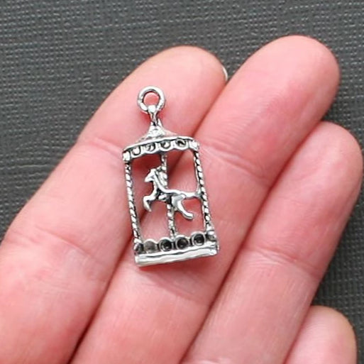 4 Carousel Horse Antique Silver Tone Charms - SC1310