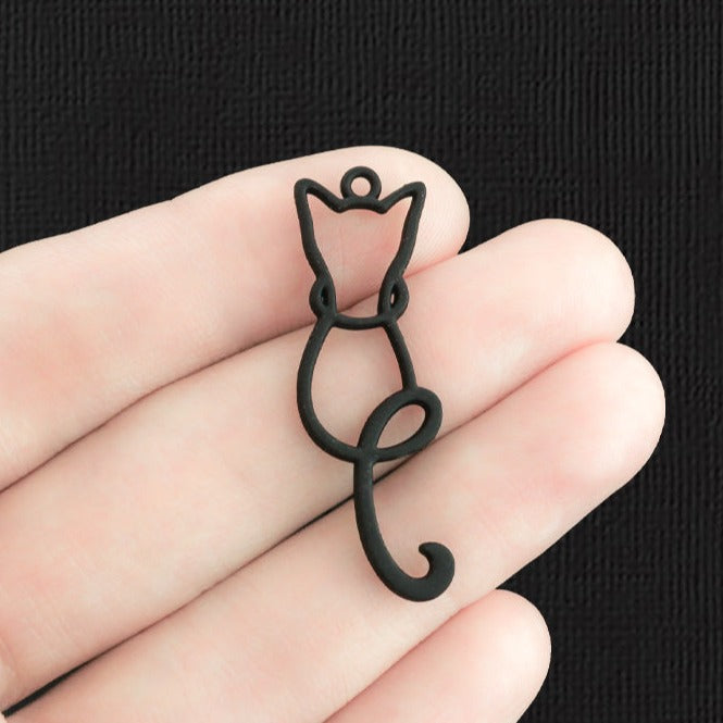 4 Cat Black Enamel Charms 2 Sided - E1250