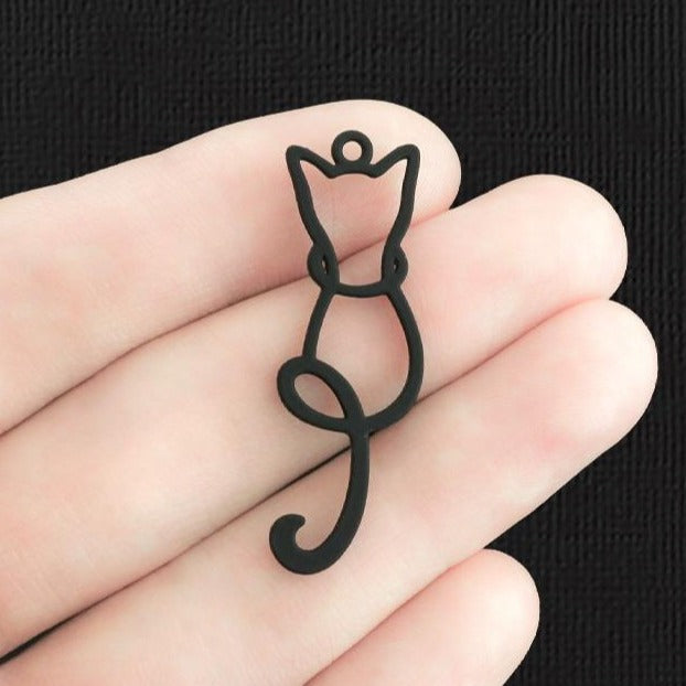 4 breloques en émail noir chat 2 faces - E1250