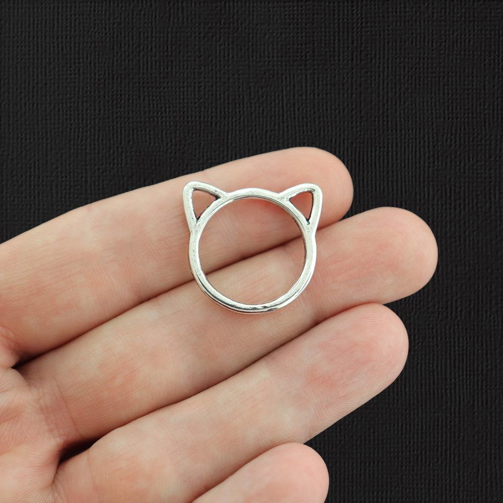 4 connecteurs de chat breloques argentées antiques 2 faces - SC5545