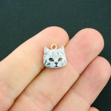 4 breloques chat en émail doré - E341