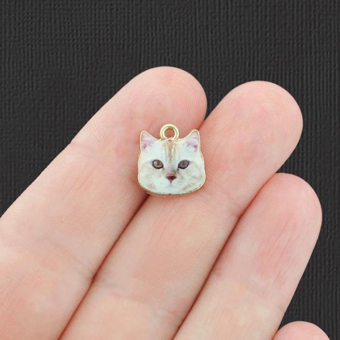 4 breloques chat en émail doré - E350