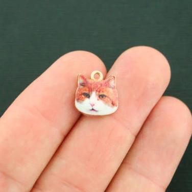 4 breloques chat en émail doré - E371