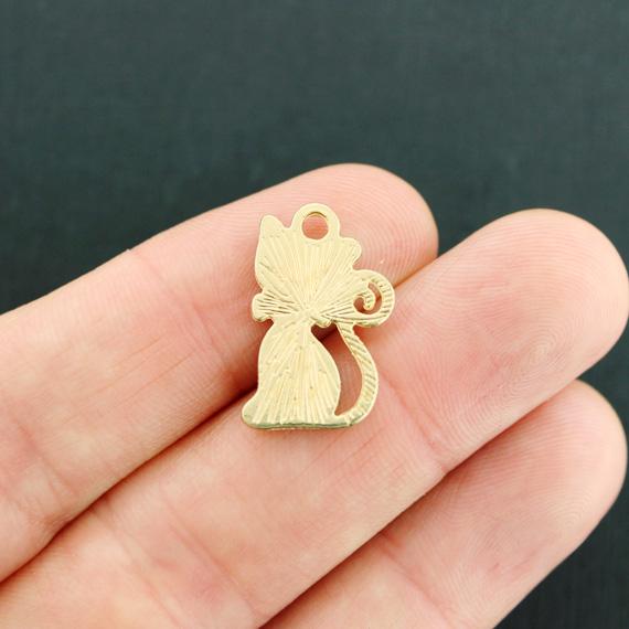 4 breloques chat en émail doré - E686