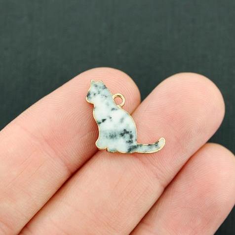 4 Cat Gold Tone Enamel Charms - E725