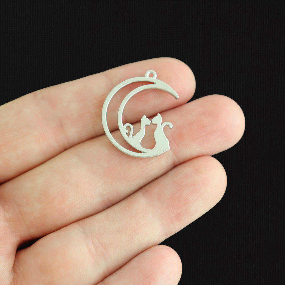 4 Cat Moon Antique Silver Tone Charms - SC244