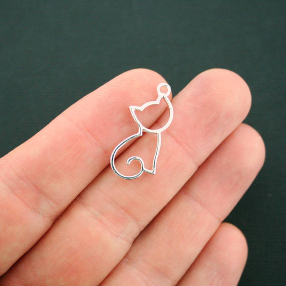 4 Cat Silver Tone Charms 2 Sided - SC7194