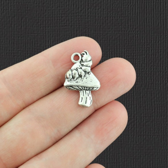 4 Caterpillar on a Mushroom Antique Silver Tone Charms - SC1766