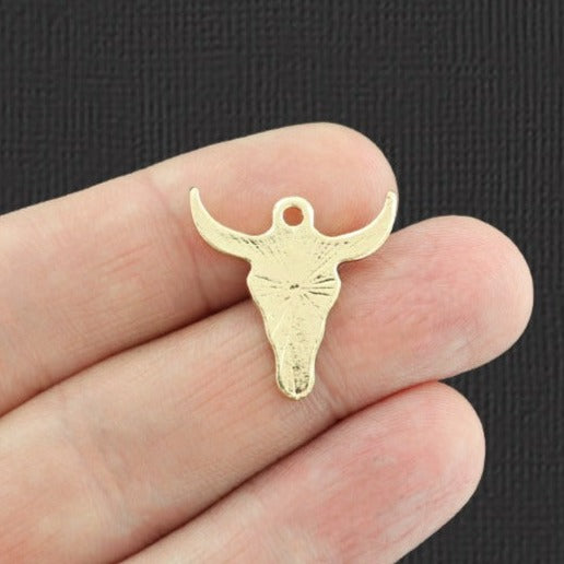 4 Cattle Skull Gold Tone Enamel Charms - E921