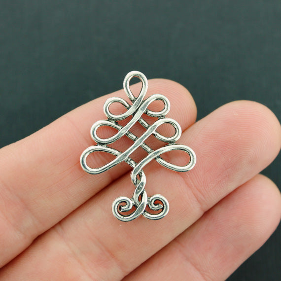 4 Celtic Knot Tree Antique Silver Tone Charms 2 Sided - SC2321