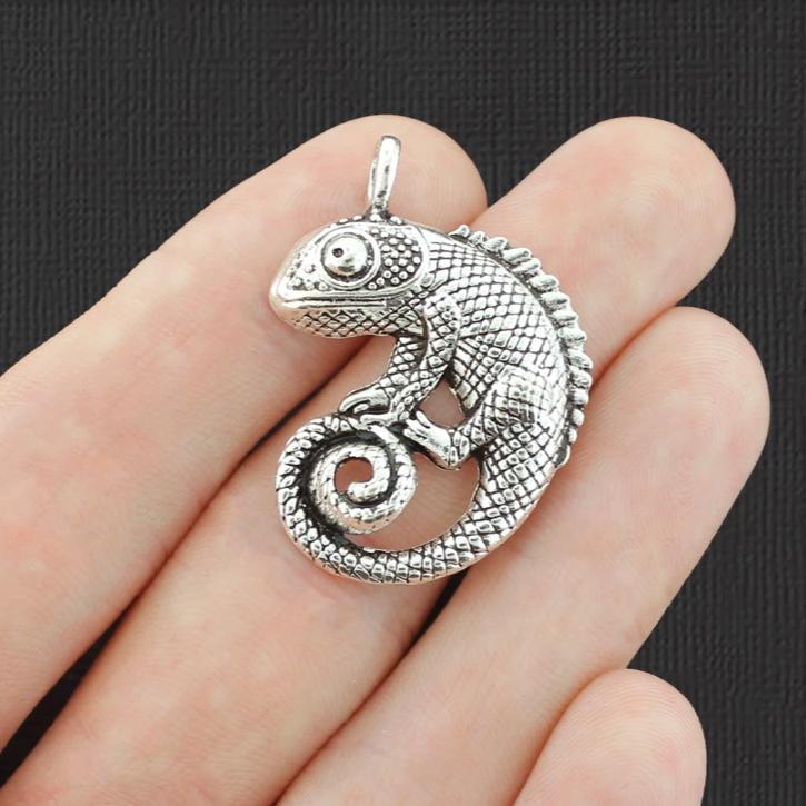 4 Chameleon Antique Silver Tone Charms - SC5867