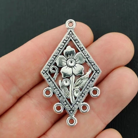 4 Chandelier Connector Antique Silver Tone Charms - SC813