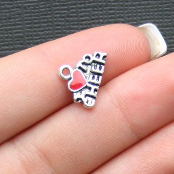 4 Cheerleader Antique Silver Tone Enamel Charms - SC981