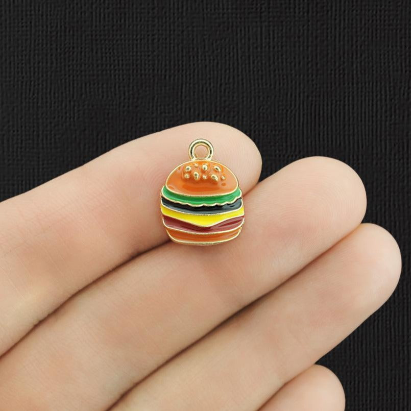 4 breloques en émail doré Cheeseburger - E554