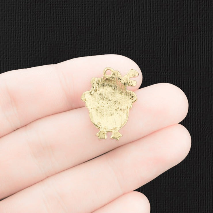 4 breloques en émail doré au poulet - E642