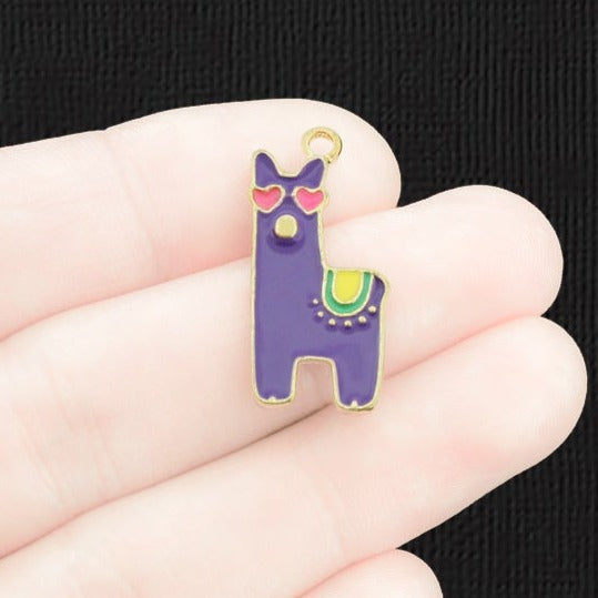 4 breloques en émail ton or Chill Llama - E509