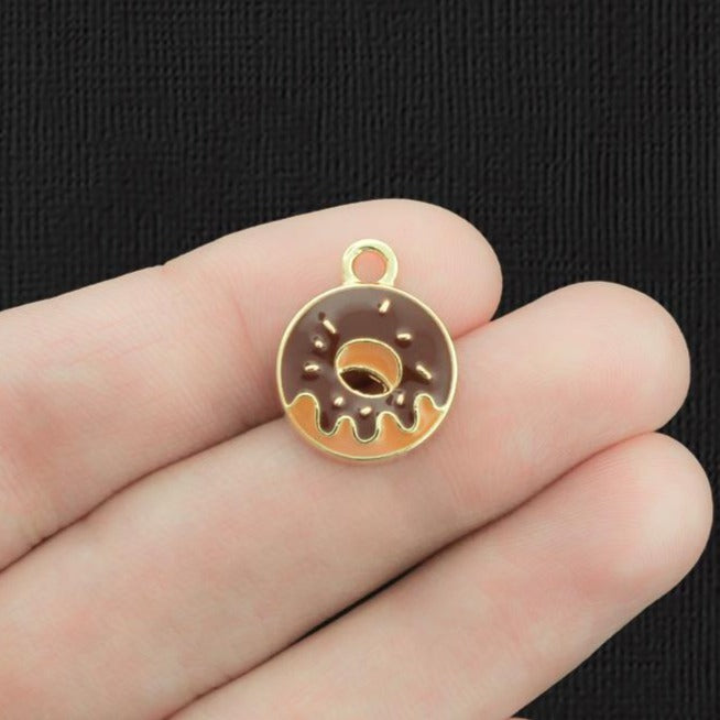 4 breloques en émail doré Donut au chocolat - E1218