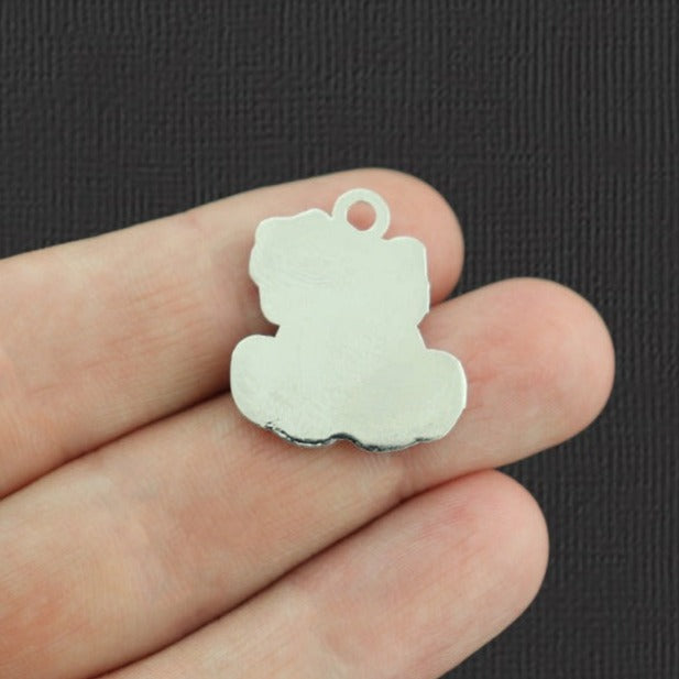 4 breloques en émail argenté ours polaire de Noël - E1057