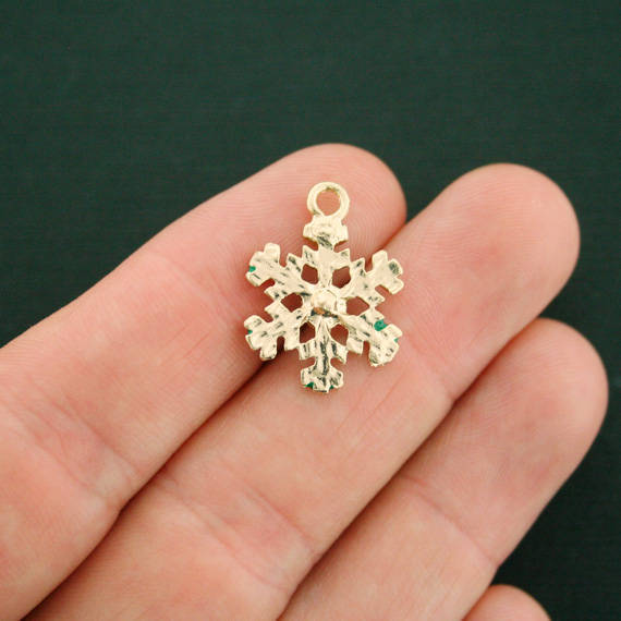 4 Christmas Snowflake Gold Tone Enamel Charms - E245