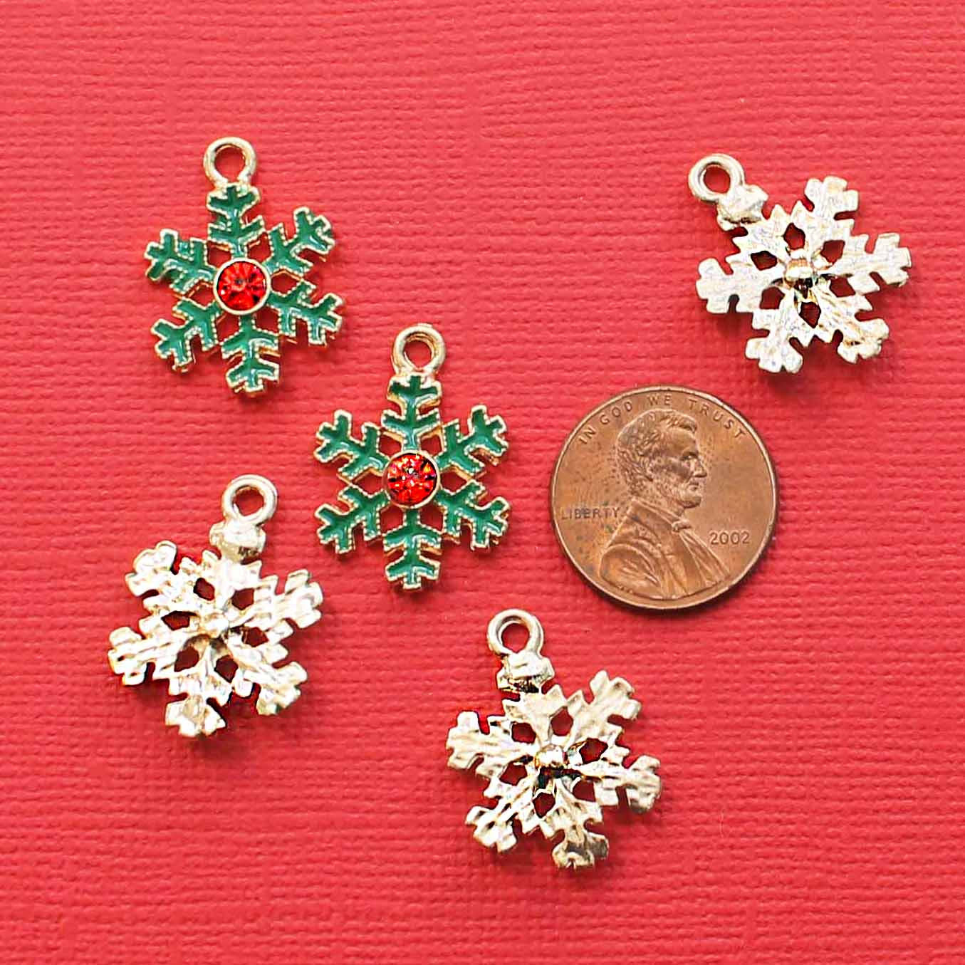4 Christmas Snowflake Gold Tone Enamel Charms - E245