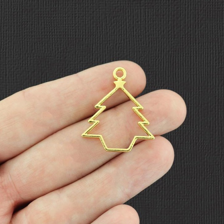 4 Christmas Tree Gold Tone Charms 2 Sided - GC388