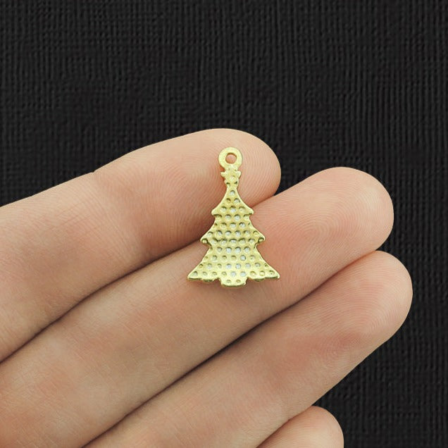 4 breloques en émail doré sapin de Noël - E1122