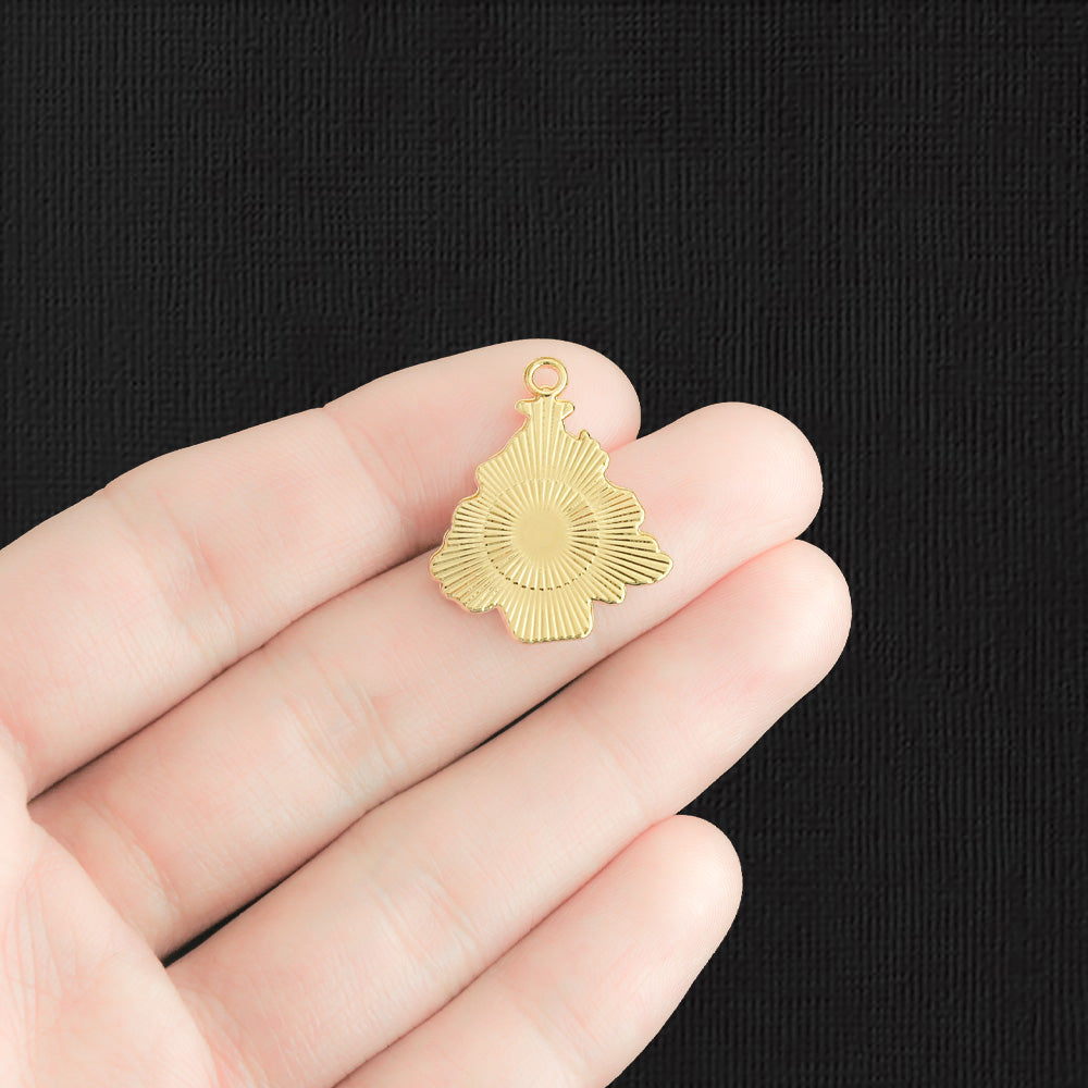 4 breloques en émail doré sapin de Noël - E1388