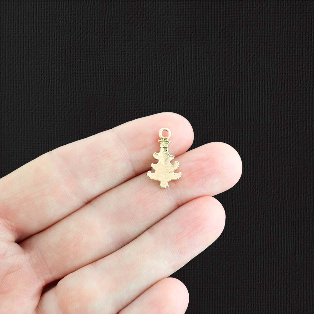 5 breloques en émail doré sapin de Noël - E1452