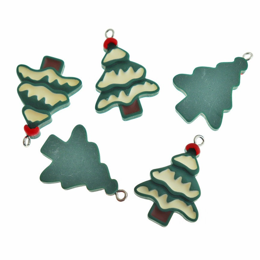 4 Christmas Tree Resin Charms - K649