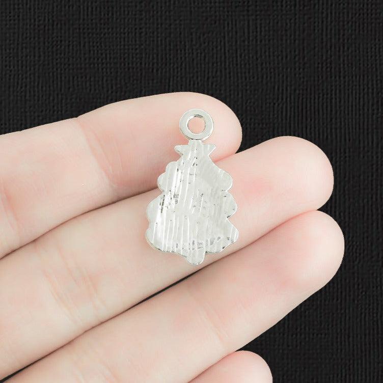 4 breloques en émail argenté sapin de Noël - E070
