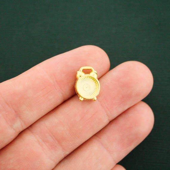 4 Clock Gold Tone Enamel Charms - E196