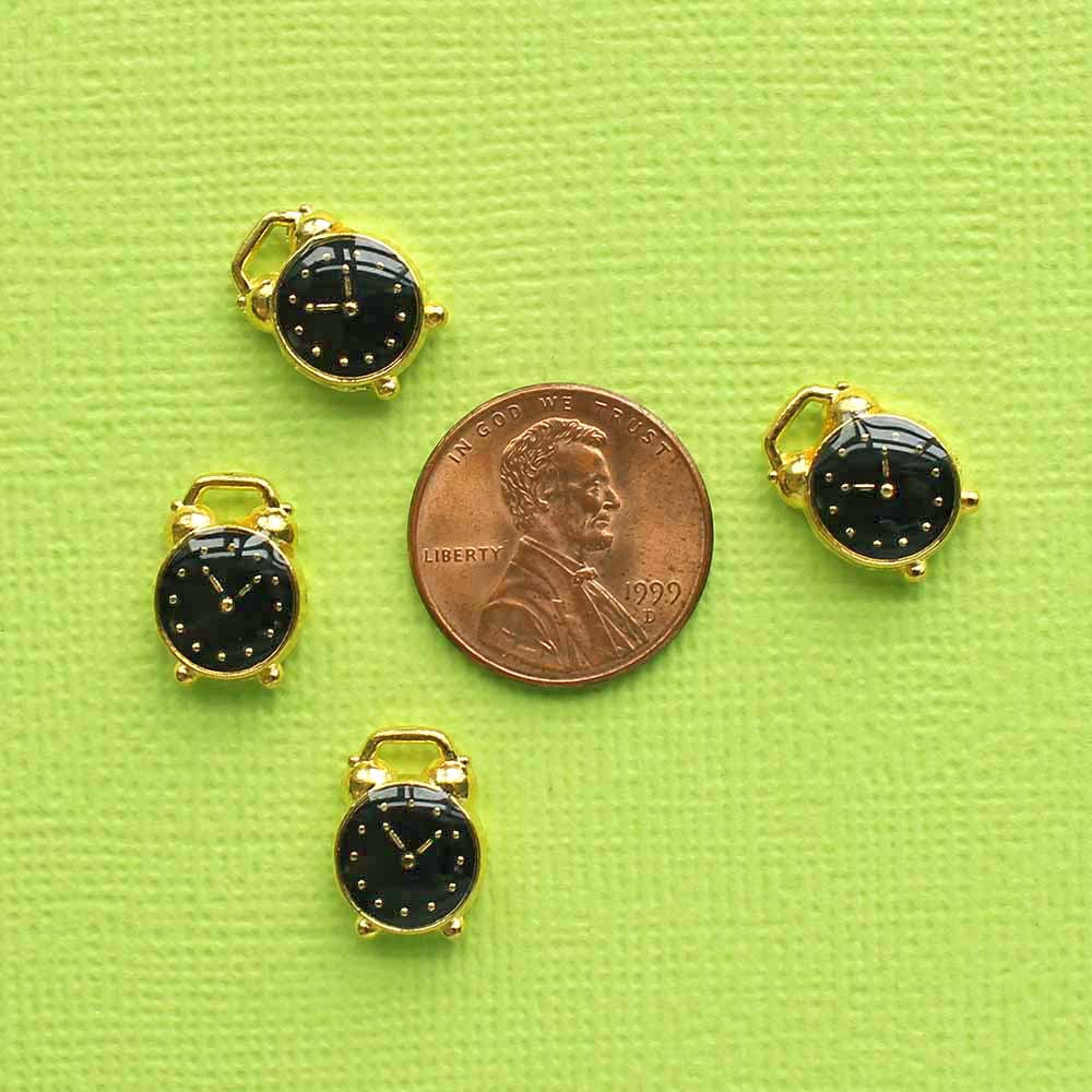 4 Clock Gold Tone Enamel Charms - E196