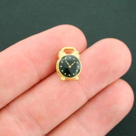 4 Clock Gold Tone Enamel Charms - E196