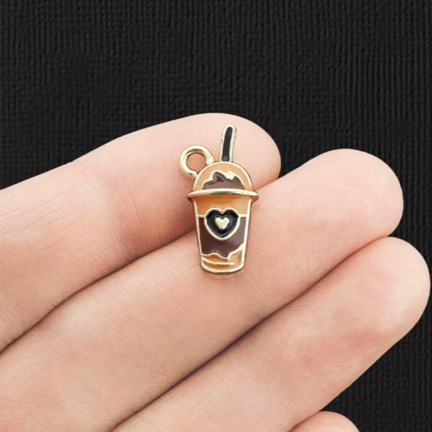 4 breloques en émail ton or café - E1153