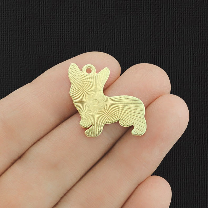 4 Corgi Dog Gold Tone Enamel Charms - E794