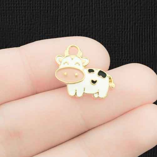 4 breloques vache en émail doré - E1118