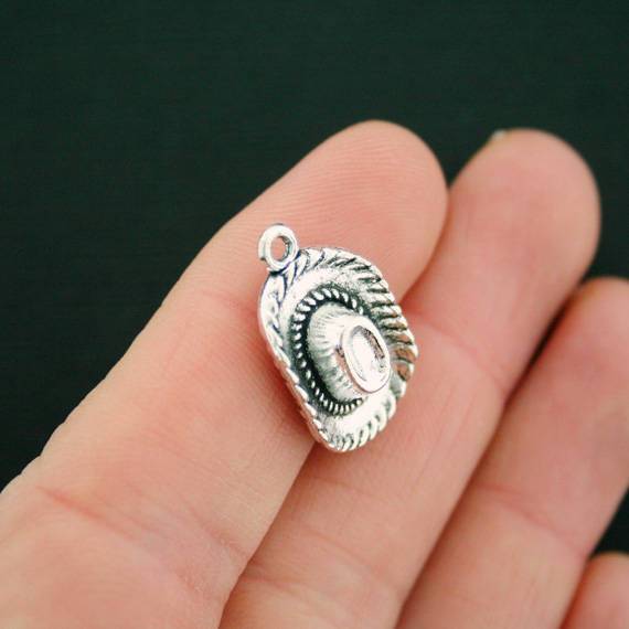4 Cowboy Hat Antique Silver Tone Charms 3D - SC7458