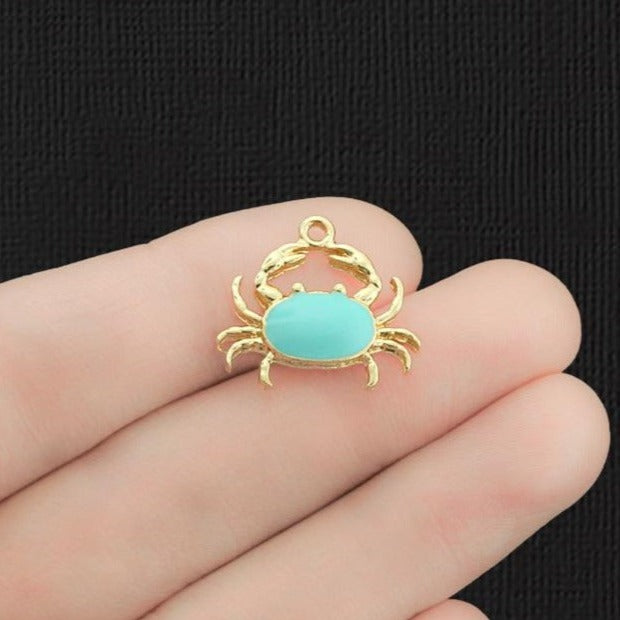4 Crab Gold Tone Enamel Charms - Choose Blue or Pink!