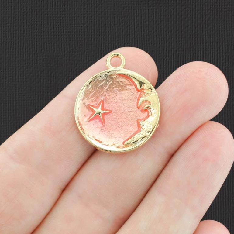 4 Crescent Moon Gold Tone Enamel Charms - GC1406