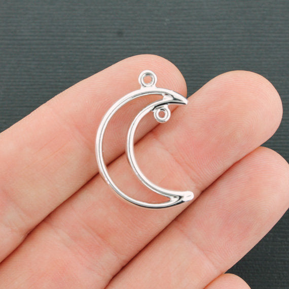 4 Crescent Moon Silver Tone Charms 2 Sided - SC6540