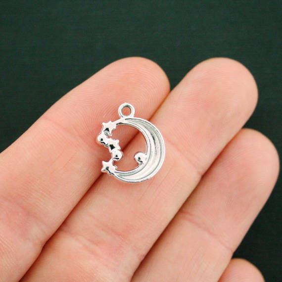 4 Crescent Moon Silver Tone Charms - SC7444