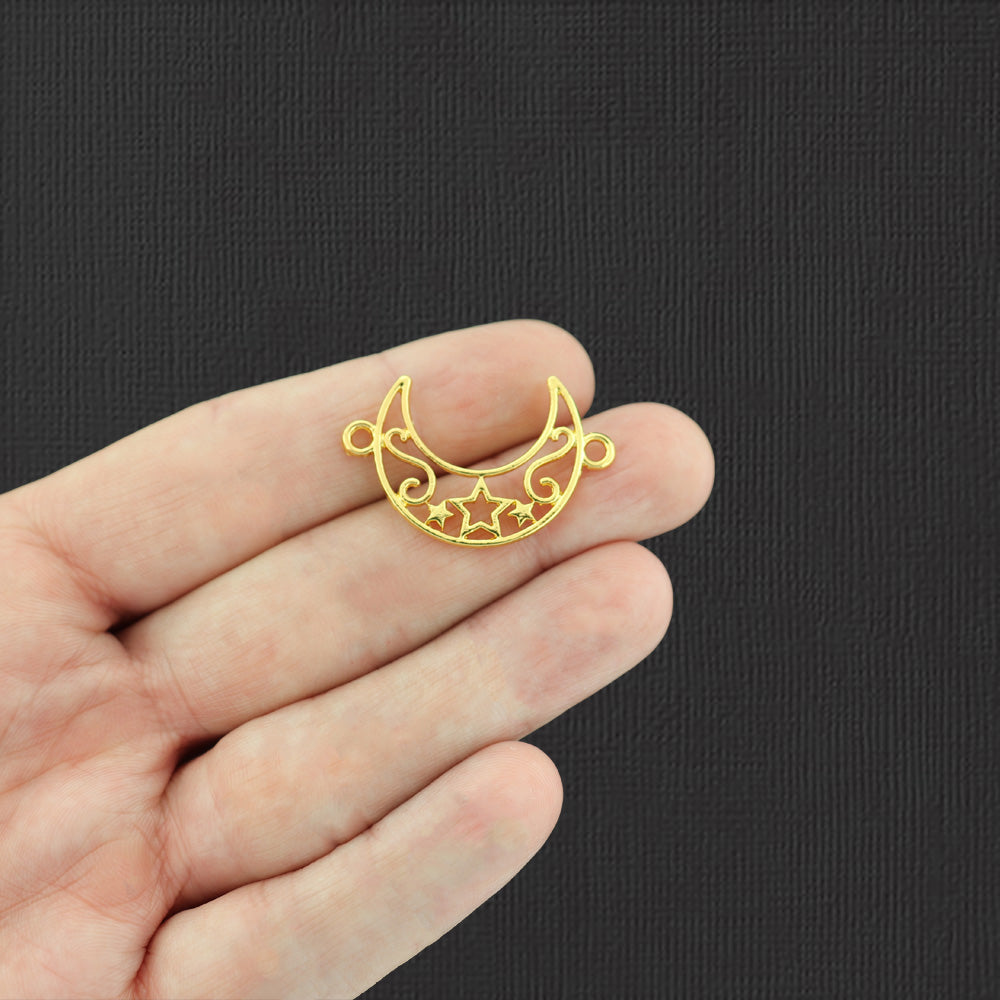 4 breloques étoile dorée croissant de lune 2 faces - GC393