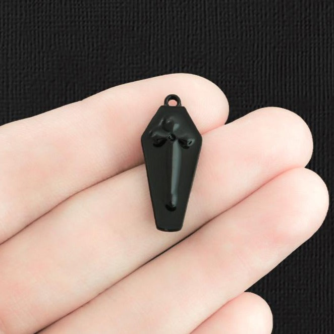4 breloques en émail noir cercueil croix - E1254