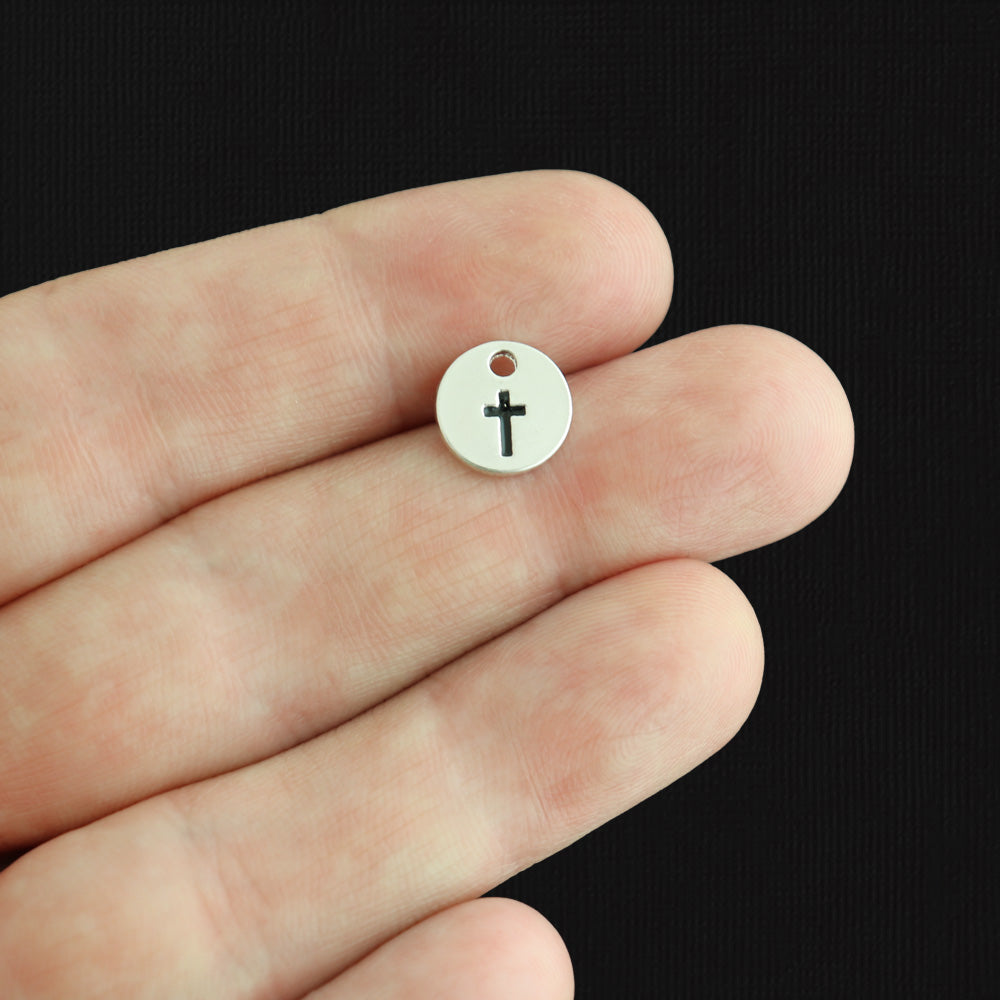 4 Cross Disc Antique Silver Tone Charms - SC1383