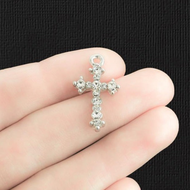 4 breloques argentées croisées avec strass incrustés - SC2656