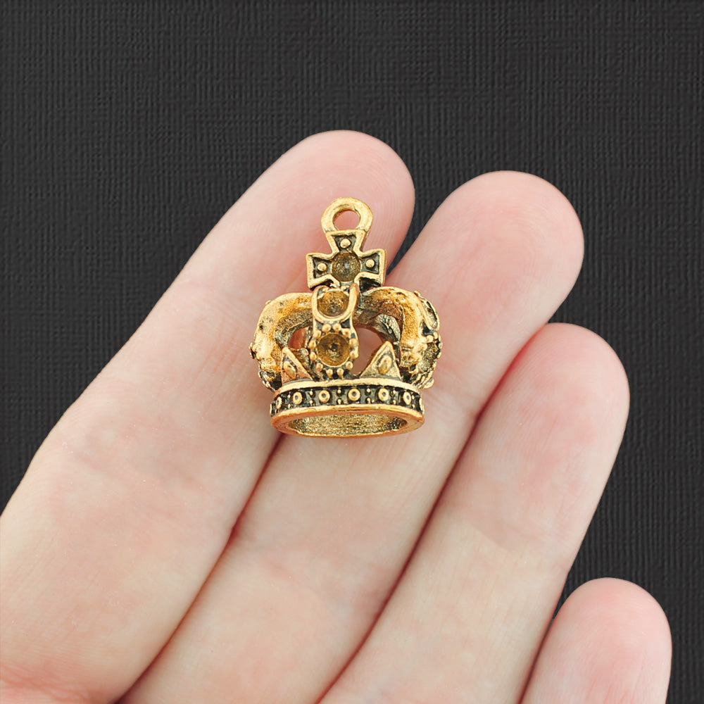 4 Crown Antique Gold Tone Charms 3D - GC987