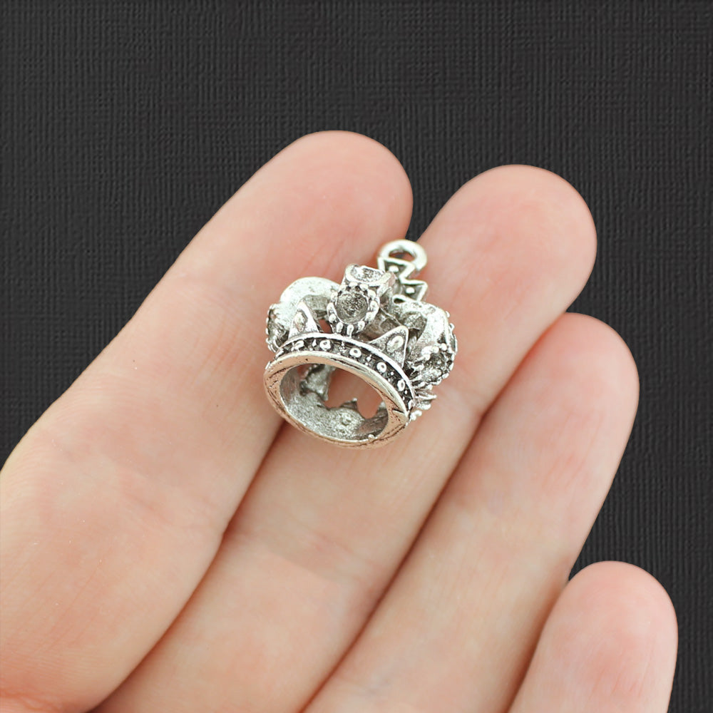 4 Crown Antique Silver Tone Charms 3D - SC2812