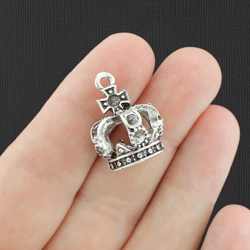 4 Crown Antique Silver Tone Charms 3D - SC2812