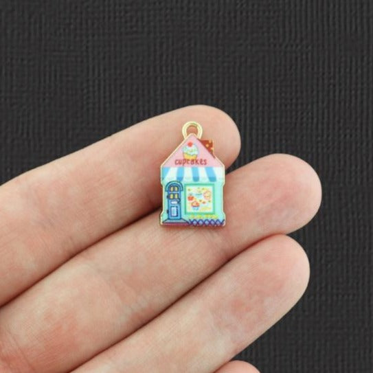 4 Cupcake Shop Gold Tone Enamel Charms - E537