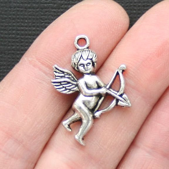 4 Cupid Antique Silver Tone Charms - SC3096